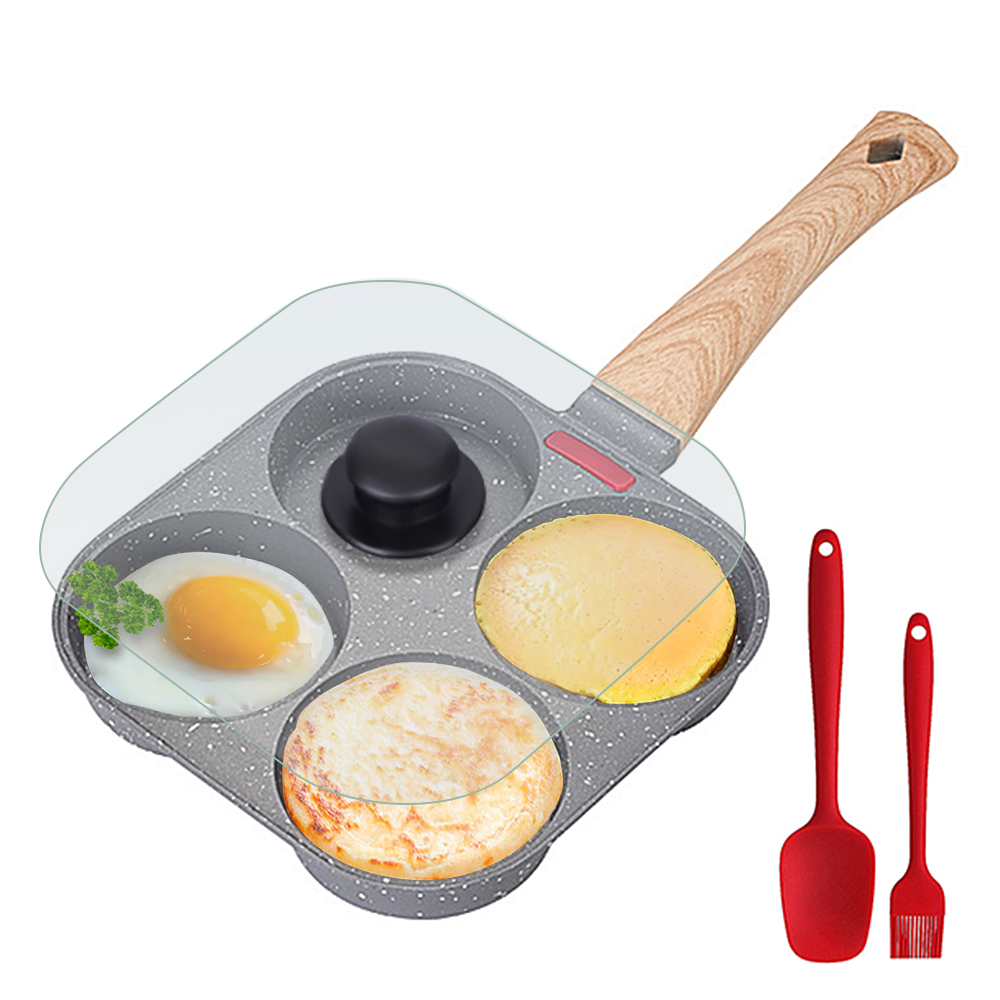 Mini Pancake Griddle - 논스틱 4컵 계란 프라이팬(뚜껑 포함) 알루미늄