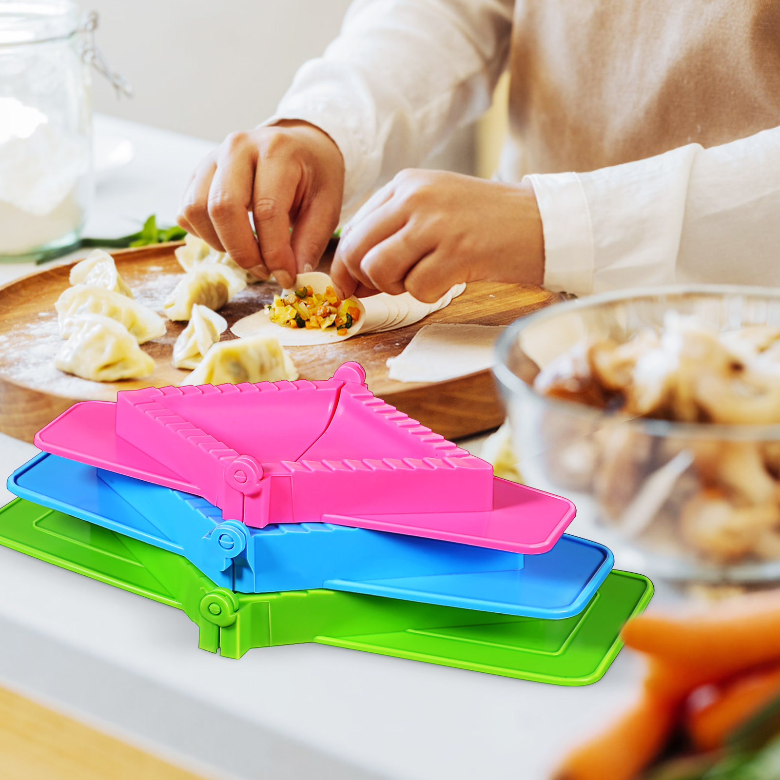 Dumpling Press Set - 3개입 플라스틱 사각 수동 만두 몰드